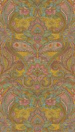 תמונת קיר קשמיר זעפרן, פרחי פייזלי ענקיים בסגנון חבל קשמיר ובצבעי תבלין על רקע זהב – תמונה 2