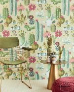 תמונת קיר קקטוס וסוקולנטים, צבעוני על רקע חאקי בהיר