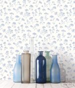 ⁦טפט בוקט פרחים עם גבעול מקשר בצבע שחור על רקע שמנת⁩ – תמונה ⁦2⁩