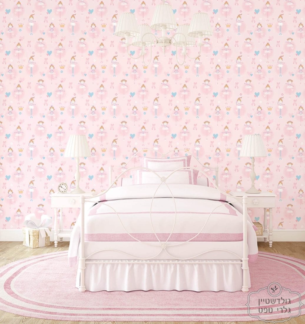 Interior of clean pink and white bedroom with heart on wall