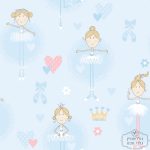 טפט בלרינות, נעלי ריקוד וכתר לחדר ילדות על רקע תכלת