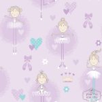 טפט בלרינות, נעלי ריקוד וכתר לחדר ילדות על רקע סגול לילך