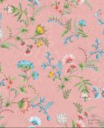 טפט פיפ פרחי פנטזיה פייזלי על רקע דמוי תחרה בצבע ורוד עתיק