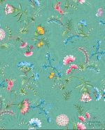 טפט פיפ פרחי פנטזיה פייזלי על רקע דמוי תחרה בצבע ירוק טורקיז