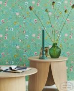 טפט פיפ פרחי פנטזיה פייזלי על רקע דמוי תחרה בצבע כחול פטרול – תמונה 2