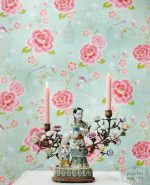 ⁦טפט פיפ פנטזיה - ציפורים בגן עדן, על רקע  ירוק פיסטוק⁩ – תמונה ⁦2⁩