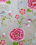 טפט פיפ פנטזיה - ציפורים בגן עדן, על רקע  חאקי - גרז'