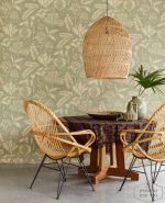 ⁦טפט פרחי בטיק על רקע דמוי טקסטיל שמנת על רקע אפור גרז'⁩ – תמונה ⁦2⁩