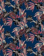 תמונת קיר פרחים ועלים טרופי על רקע כחול כהה, איכותי במיוחד