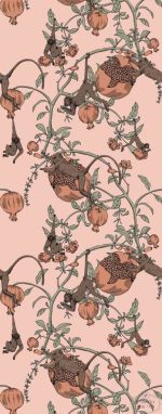 תמונת קיר פאנל, טפט קופים מטפסים על רקע ורוד, סלמון