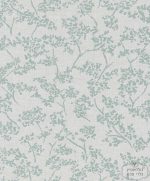 טפט ויניל צלליות פרחים יפנים בירוק מנטה על רקע אפור גרז'