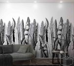 ⁦טפט תמונה עלי בננה בגווני אפור שחור לבן⁩ – תמונה ⁦2⁩