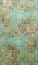 ⁦טפט תמונה דמוי מרצפות מצוירות בסגנון וינטג', נגיעות טורקיז וברונזה⁩ – תמונה ⁦2⁩