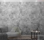 טפט תמונה דמוי מרצפות מצוירות בסגנון וינטג', בגווני אפור שחור
