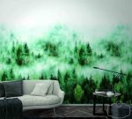 טפט תמונה נוף יער ערפילי בוקר בגווני ירוק