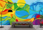 תמונת טפט, קיר ציור צבעוני נוף מופשט בגווני כחול כתום ירוק