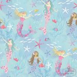 ⁦טפט בת הים הקטנה, על רקע תכלת עם נצנצים⁩ – תמונה ⁦2⁩