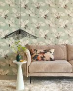 טפט אנפות לבנות, ציפורים, על רקע ירוק מרווה