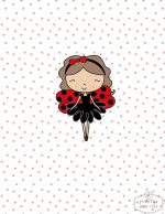 ⁦תמונת טפט, גברת חיפושית, על רקע לבן עם לבבות ורודים⁩ – תמונה ⁦2⁩