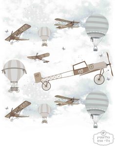 טפט תמונה כלי טייס, כדור פורח, בלון פורח, על רקע שמיים אפור בהיר