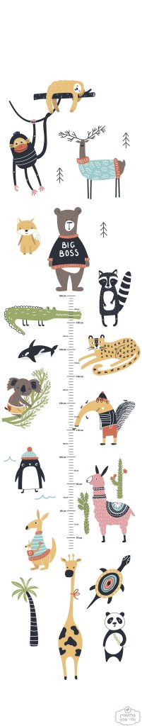 מד גובה לחדר ילדים, ג'ירפה, קוף, תוכי, דובי, אלפקה רוחב רוחב 0.53