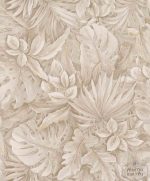 טפט בוטני עלים טרופים תלת מימד בצבע מוקה, בז' שמנת