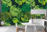 תמונת טפט, קיר טרופי עלים על רקע שחור