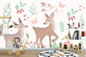 תמונת טפט, זוג במבי מתוקים מטיילים באחו