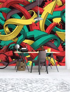 תמונת טפט, גרפיטי חיצים ירוק צהוב אדום