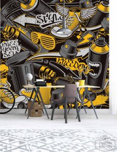 תמונת טפט, גרפיטי אורבני שחור צהוב לבן