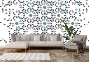 תמונת טפט, קיר מנדלות ועיגולים בצבעי גרז', ירוק, כחול לבן