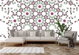 תמונת טפט,  קיר מנדלות ועיגולים בצבעי ירוק בורדו ורוד