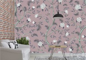 תמונת טפט, עצים פורחים על רקע ורוד עתיק