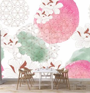 תמונת טפט, פרחים דמיוניים ורוד ירוק לבן נגיעות ברונזה