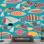 תמונת טפט,  אקווריום צבעוני על רקע כחול אוקיאנוס