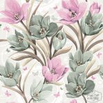 ⁦תמונת טפט, פרחי גן עדן ורוד ירוק על רקע לבן⁩ – תמונה ⁦2⁩