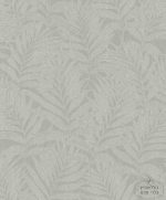 טפט עלים טרופי שמנת על רקע אפור גרז'