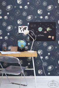 ⁦טפט גלקסיה מפת כוכבים ירוק זית על רקע לבן שמנת⁩ – תמונה ⁦2⁩