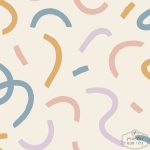 טפט גאומטרי כתום תכלת ורוד סגלגל על רקע לבן