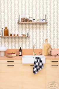 ⁦טפט שורות עלים, סגלגל נגיעות זהב על שמנת⁩ – תמונה ⁦2⁩