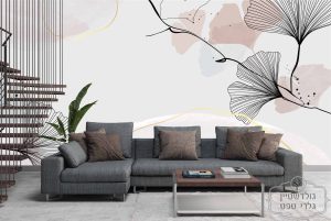 תמונת טפט, ענף עדין ורוד שחור על רקע אפור בהיר