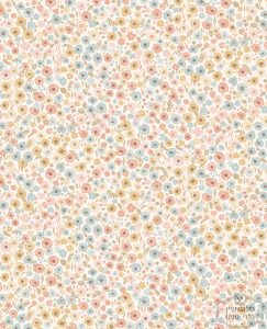 טפט פרחים קטנים ורוד תכלת רקע שמנת