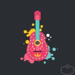 ⁦תמונת טפט, גיטרה צבעונית על רקע שחור⁩ – תמונה ⁦2⁩