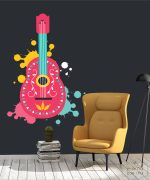 תמונת טפט, גיטרה צבעונית על רקע שחור