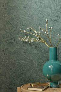 ⁦טפט פיפ פרחי משי על רקע ירוק כהה⁩ – תמונה ⁦2⁩