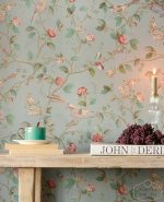 ⁦טפט פיפ ציפורים צ'יינה על רקע ירוק מרווה⁩ – תמונה ⁦2⁩