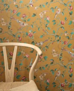 ⁦טפט פיפ ציפורים צ'יינה על רקע צהוב חרדל⁩ – תמונה ⁦2⁩