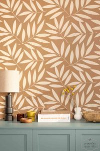 ⁦טפט עלי פורטה גדולים, ניוד על רקע טרה קוטה⁩ – תמונה ⁦2⁩