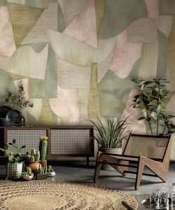 תמונת טפט, צורות גאומטריות שונות בגווני ירוק ואפרסק