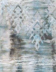 ⁦תמונת טפט, דמוי שטיח אפגני משופשף בגווני טורקיז ואפור⁩ – תמונה ⁦2⁩